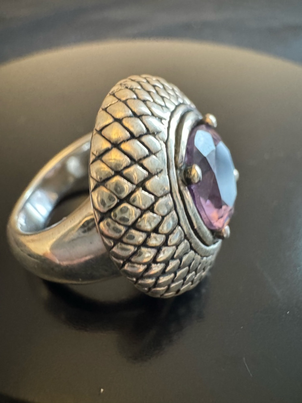 Ross-Simons Sterling Silver Amethyst Statement Ring – Textured Scale Dome - Picture 3 of 7